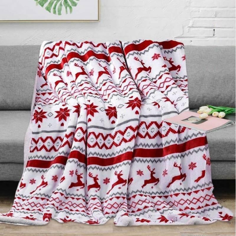 Plush Double Blanket With Christmas Snowflake Elk Printing Design Daily For
