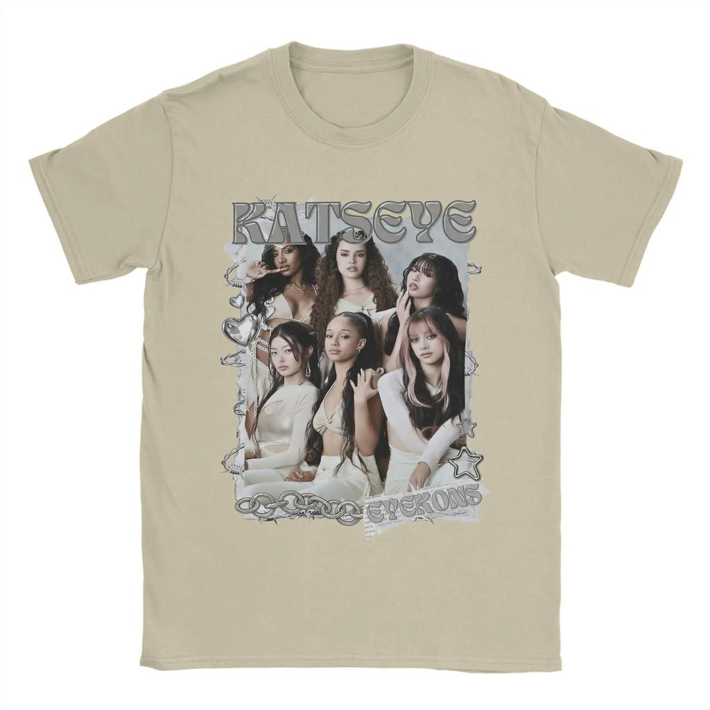 T-shirt Vintage "Eyecons" del Katseye Group, Maglietta Unisex Streetwear Fan Pop Globale, Top Casual a Maniche Corte 100% Cotone