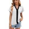 2026 Spring/Summer New V-neck Contrast Color Short Sleeve Loose T-shirt Women's Casual Top