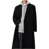 Trendy Men's Three-Button Mid-Length Wool Trench Coat with Padded Shoulders