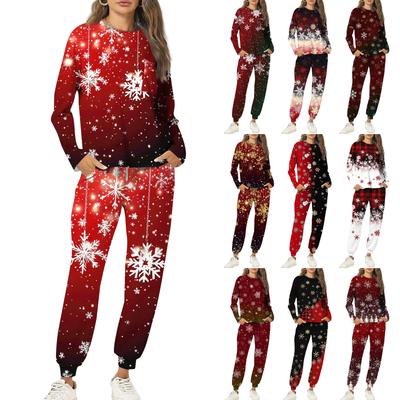 Sets For Women 2 Piece Round Neck Long Sleeve Shirts Printed Sweatpants Pocket Sets