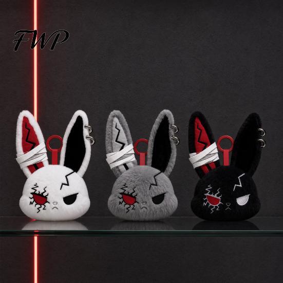 Squeeze Stress Relief Toy Plush Doll with Metal Hanging Loop, Dark Style Rabbit Pendant Bag Identifier Charm Toy, Funny Expression Doll, Collectible