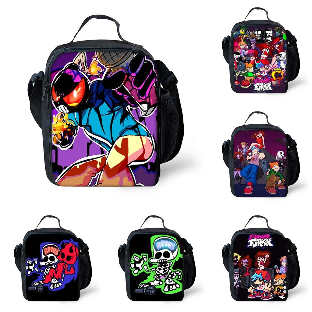Adorable Cartoon Print Friday Night Funkin Lunch Bag For Kids And Students
