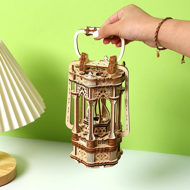 Handcrafted Wooden Lantern Puzzle Toy - 3D Educational Ornament for Kids