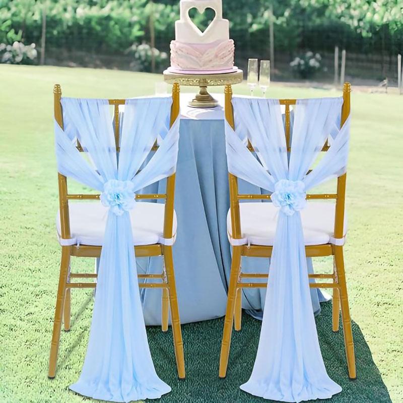 10/50 ks 17x250cm Šifonové mašle na židle Svatba Židle Baby Shower Potahy Stuha Svatba Párty Banket Akce Ulička Židle Dekorace
