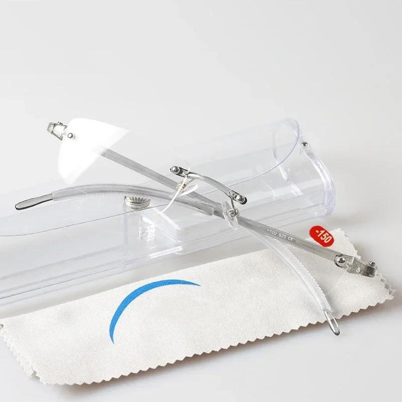 Vintage Rimless Finished Myopia Glasses Ultralight Soft Men Women Ultralight Resin Nearsighted Eyeglasses Diopters 100~400