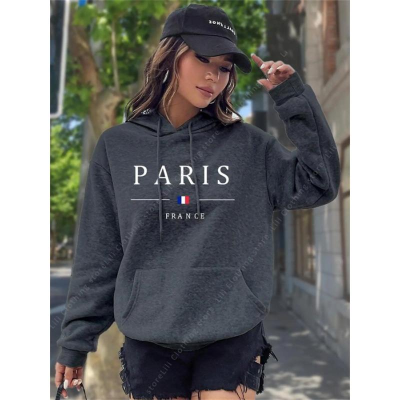 PARIS Graphic Letter Hoodies Women's Hooded Sweatshirt Pullover Top Aesthetic Y2K Street Sport Clothing Woman Hoodie PINK BLACK