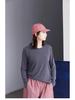 Spring/Summer Retro Smoky Gray Ultra-Thin Stretch Long-Sleeve Round-Neck Knit T-Shirt