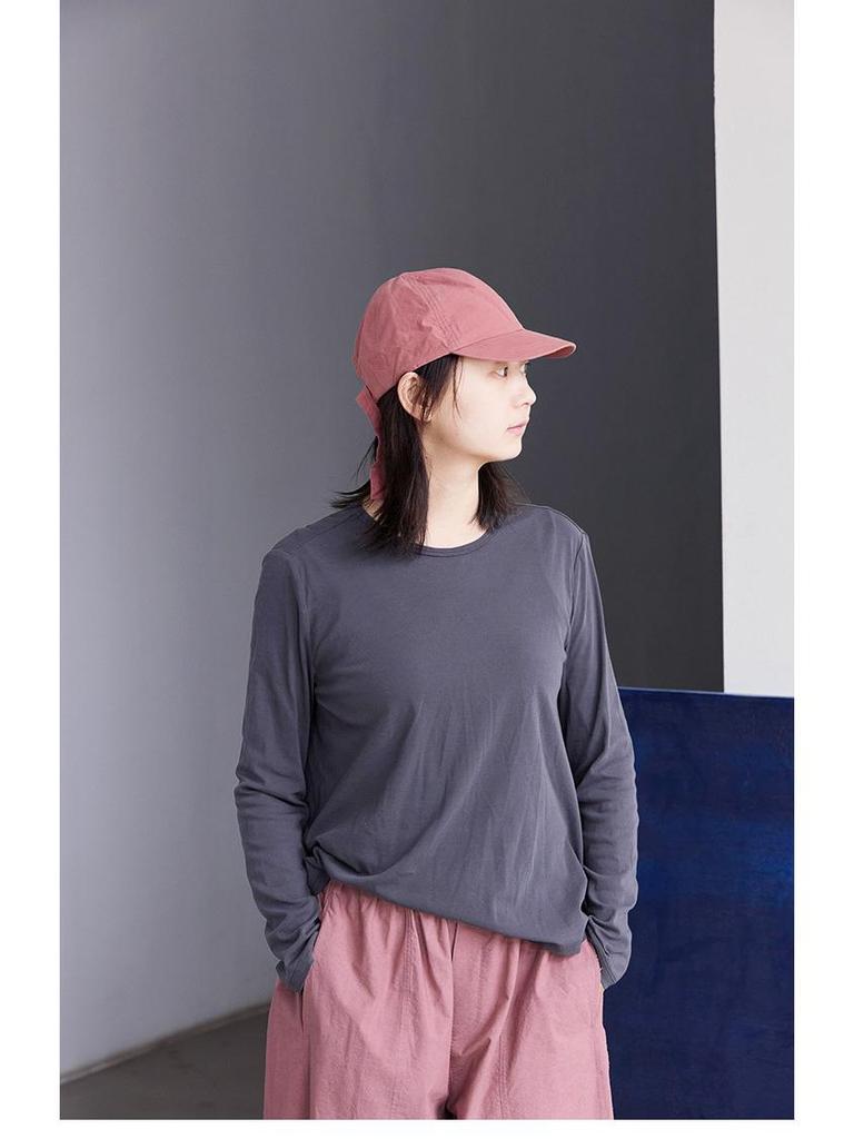 Spring/Summer Retro Smoky Gray Ultra-Thin Stretch Long-Sleeve Round-Neck Knit T-Shirt
