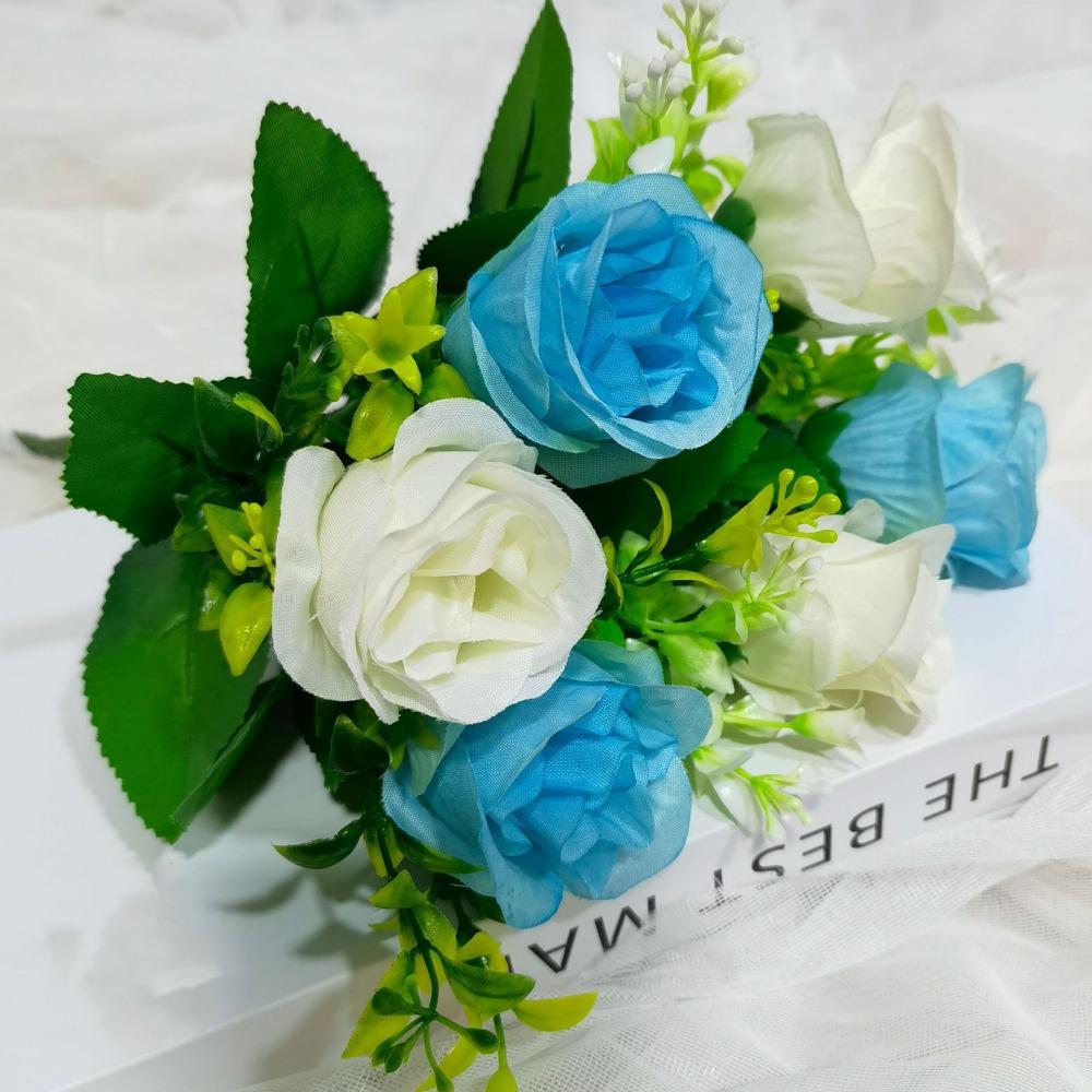 

6 Голов Цветов на День Святого Валентина Фотосъемка Фото Подарок Хрустальная Трава Букет Домашний Декоративный синий/белый