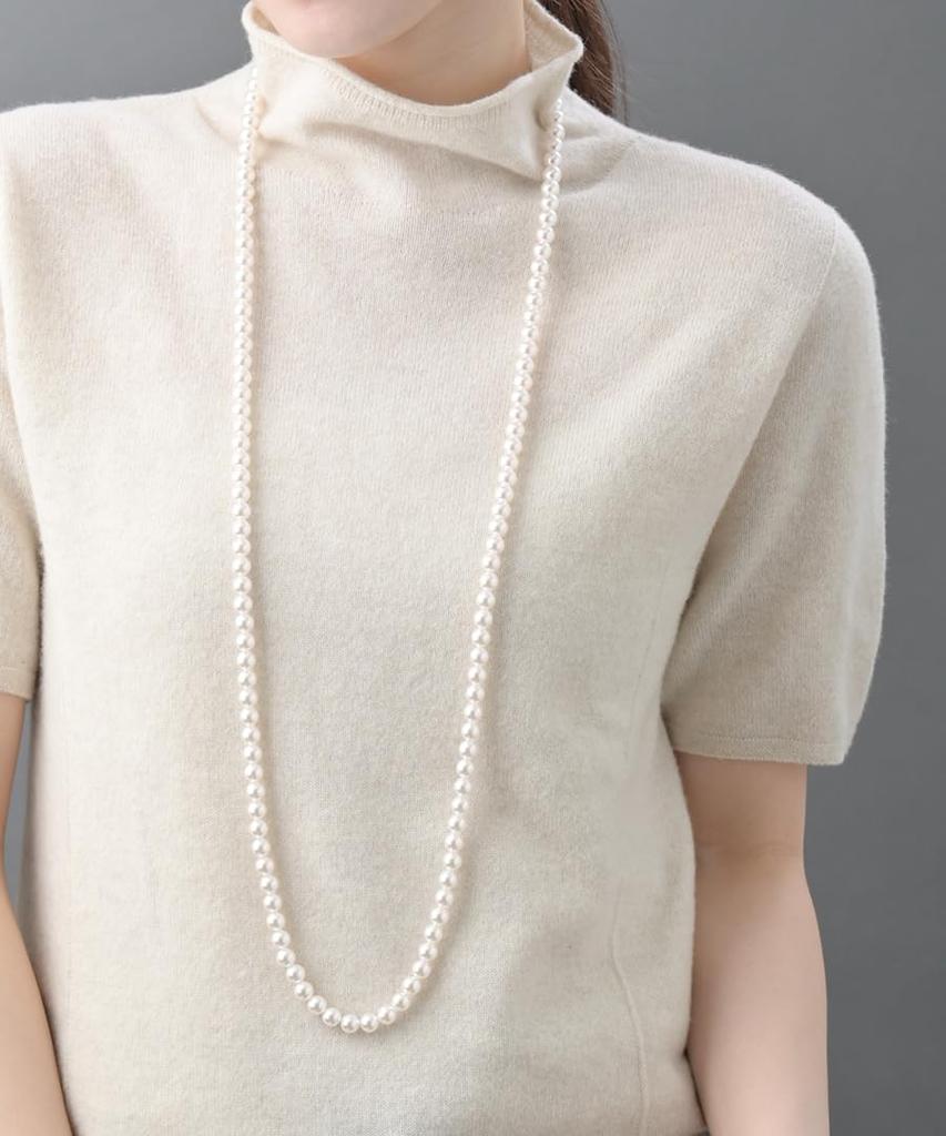 VINGTAINE Pearl Long Necklace, 8mm, Double Strand, Elegant, Simple, Casual, Adult, Ceremony, GraduationEntrance Ceremony, After-Party, Party, C3382-