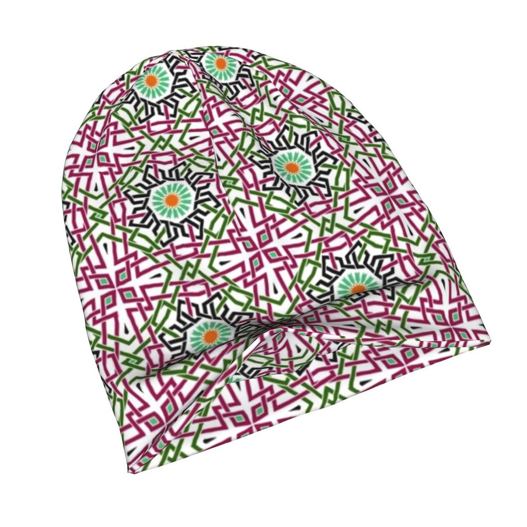 ZLIENSZUS Modern Geometric Knit Hat for Adults - Flat-Printed Interlocking Lines & Flower, Stylish Minimalist Suitable for Weekend Errands, City Outfi