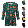 Women's Halloween Print Round Neck Three-Quarter Sleeve Blouse Top for Fall Parties