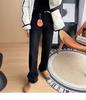 S35 Women's High-Waisted Slimming Wide-Leg Fleece Denim Pants - Black-Gray.