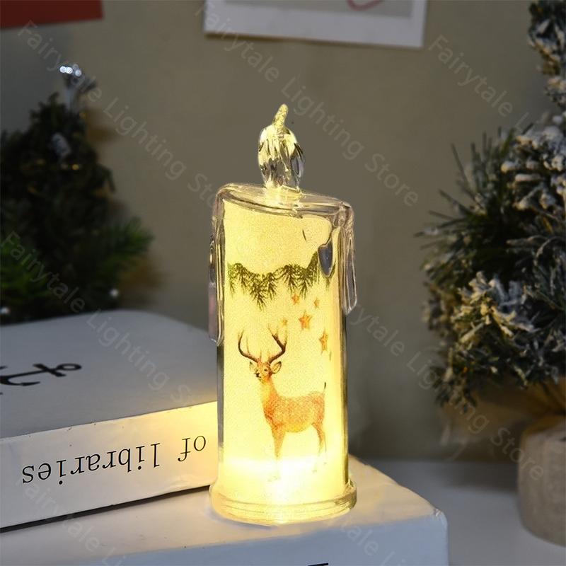 1-10PCS LED Simulation Flameless Candle Transparent Built in Printed Electronic Candle for Christmas Ambient Lighting Decor