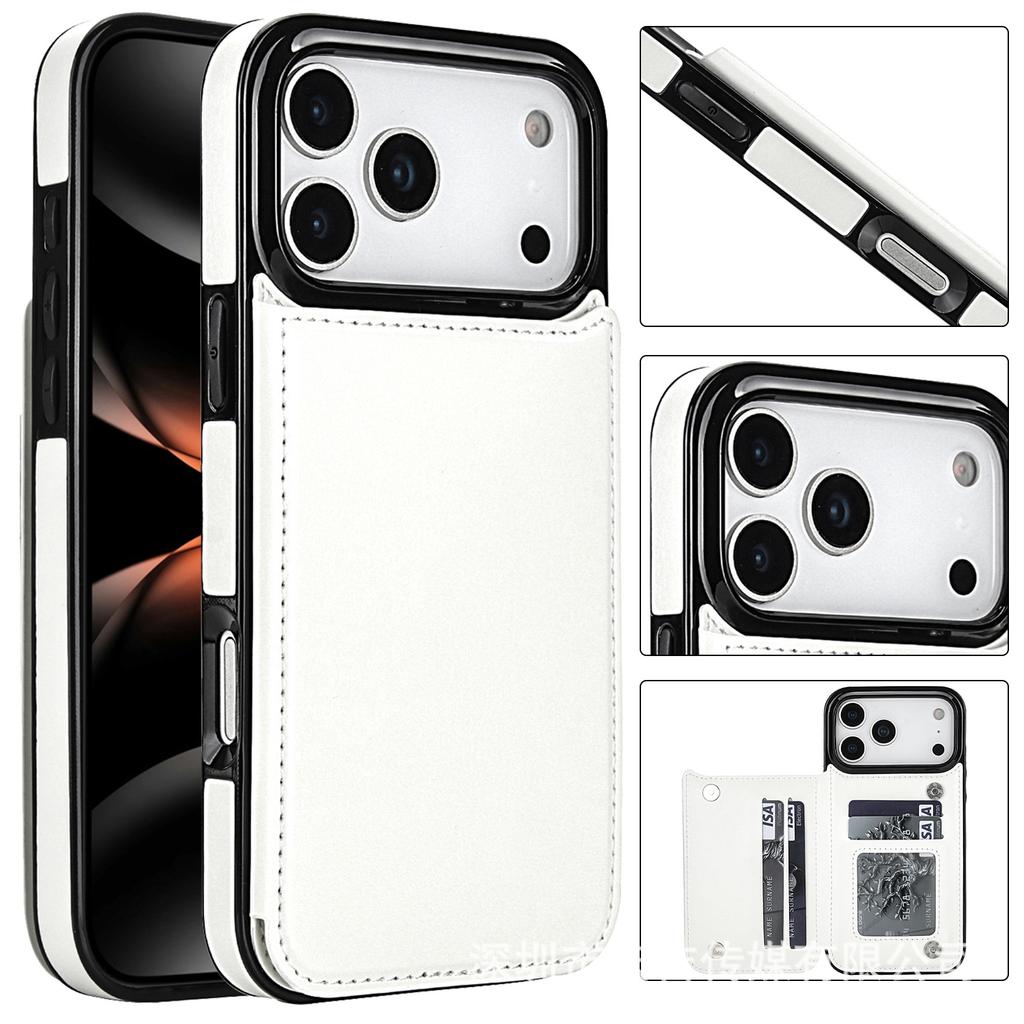 Suitable for Phone17  multiple phone models, Crazy Horse pattern double buckle phone leather case, Apple 16e/15 card insertion sticker protective case