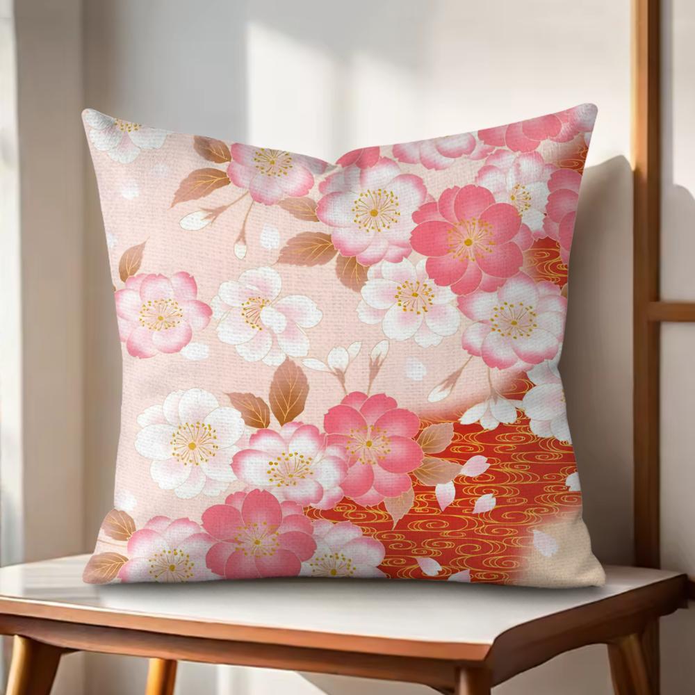 Cherry Blossoms Cushion Cover Natural Linen Organic Fabric DoubleSided Printing Couch Pillow Covers Home Decor