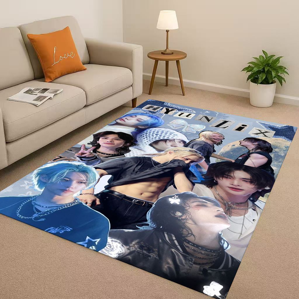 3D Kpop Hyunjin Star Art living Room Non-Slip Area Rug Soft Carpet for Bedroom Playroom and Sofa,Easy Clean Home Decor Doormat