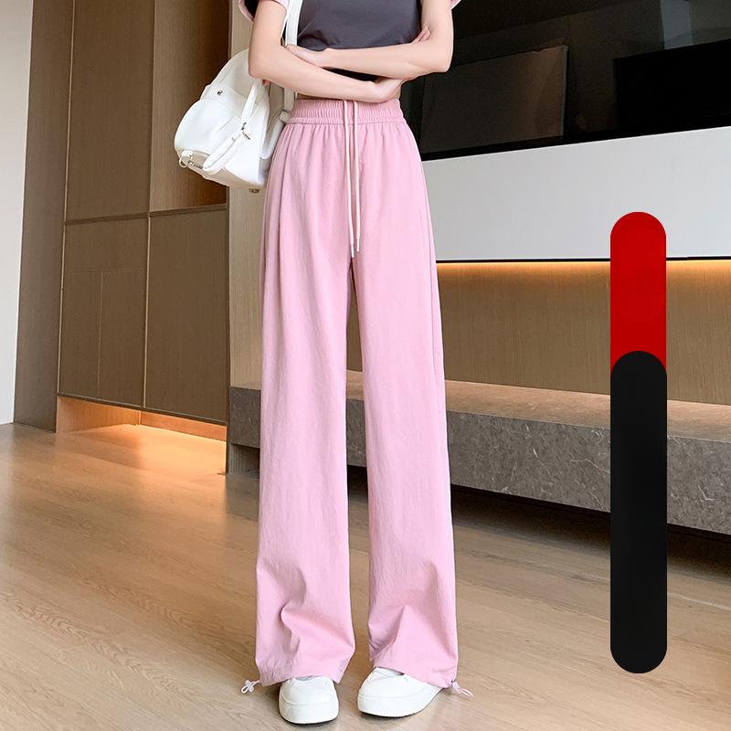 

Dopamine Sport быстросохнущие прямые повседневные брюки до щиколотки, летние тонкие брюки с высокой талией, свободные широкие брюки из ледяного шелка для женщин XL розовый