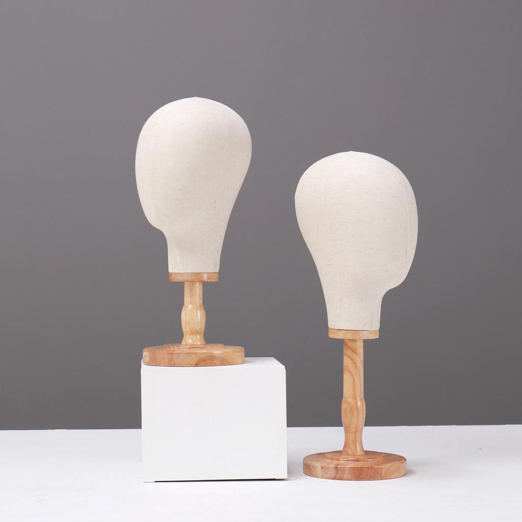 Schaufensterkopf mit Jute-Ummantelung & Massivholzsockel - Ideal für die Präsentation von Hüten, Perücken, Accessoires, Kopfschmuck