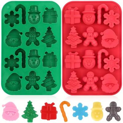 Christmas Silicone Chocolate Molds, Candy Baking Molds, 3D Snowflake Candy Canes, Snowmen, Christmas Trees, Gingerbread Men, San