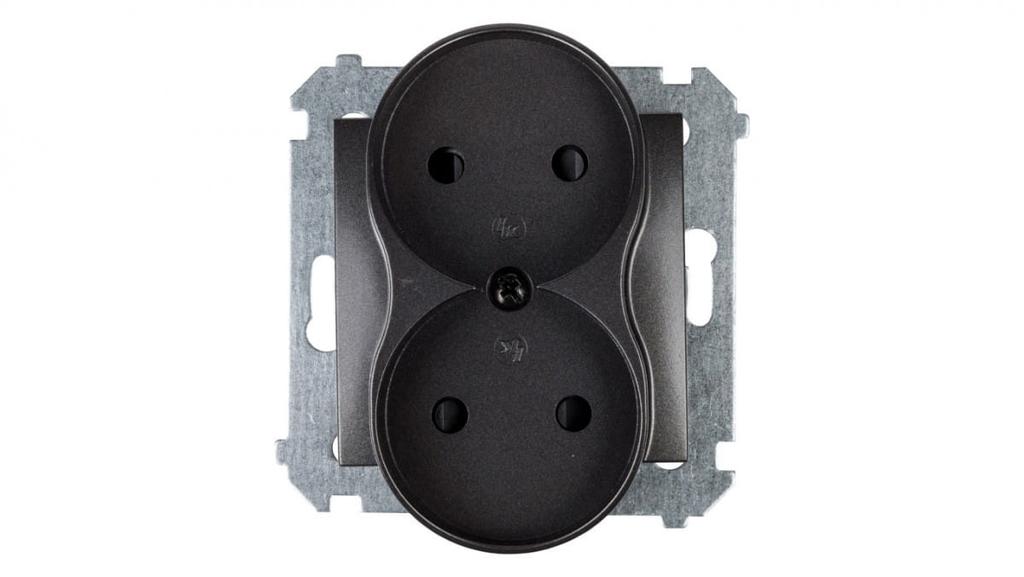 Simon 54 Double Socket B/U 16A Ip20 With Track Shutter Anthracite Dg2Mz.01/48