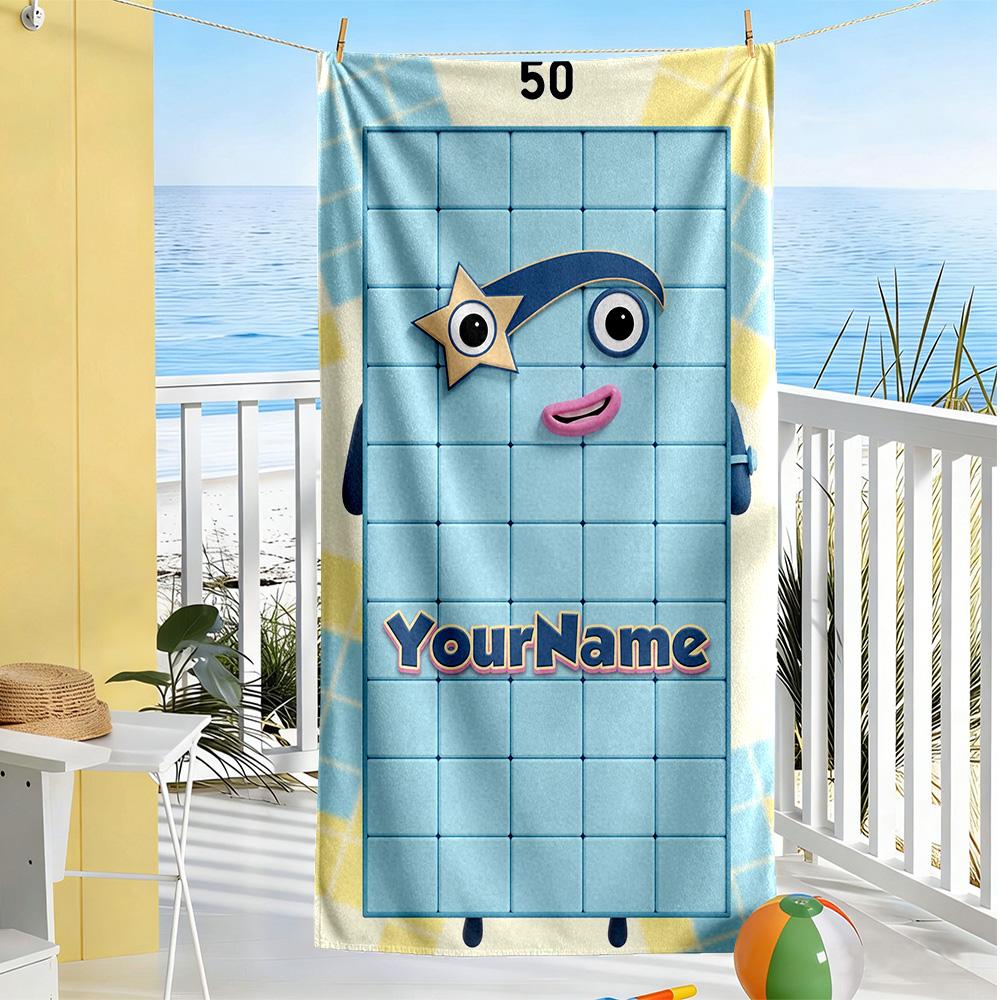 Numberblocks Customizable Name Beach Towel Soft Durable Quick-Dry Suitable for Swimming Gym Camping Yoga Vacation