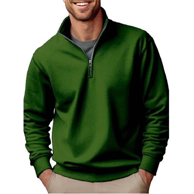 New Men's Hoodie Casual Zipper Stand Collar Thick and Fleece Solid Color Men's Hoodie