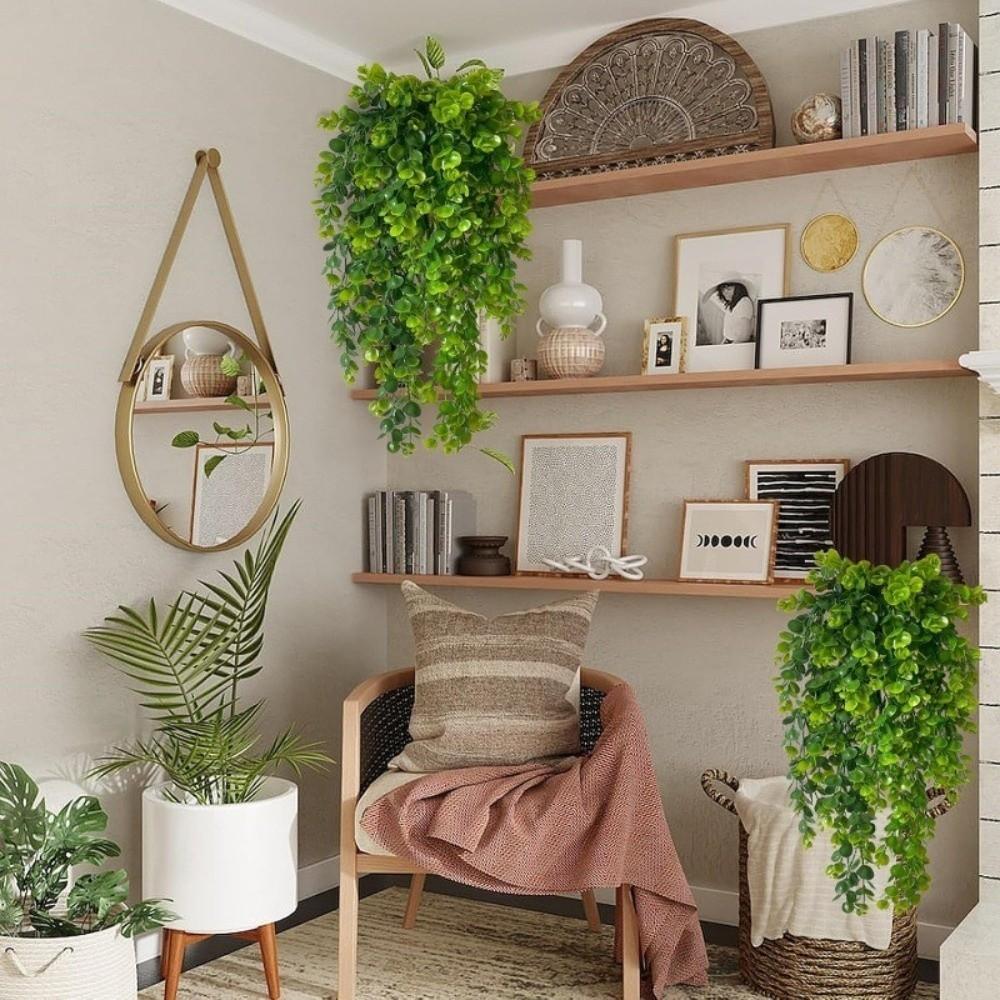 Plastic Artificial Eucalyptus Leaf Vine UV Resistant Faux Eucalyptus Leaf Wedding Party Decor