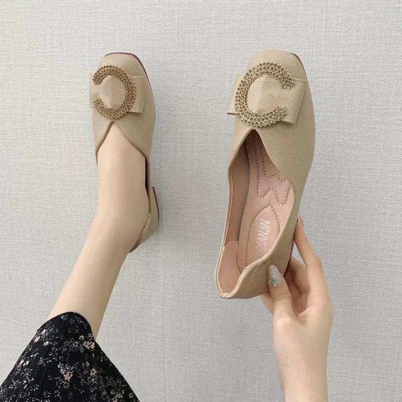 Fashion Office Low Heel Elegant Shoes for Women Red Black Woman Flats Non Slip High Quality Fashion Fashionable Social Casual Stylish 39