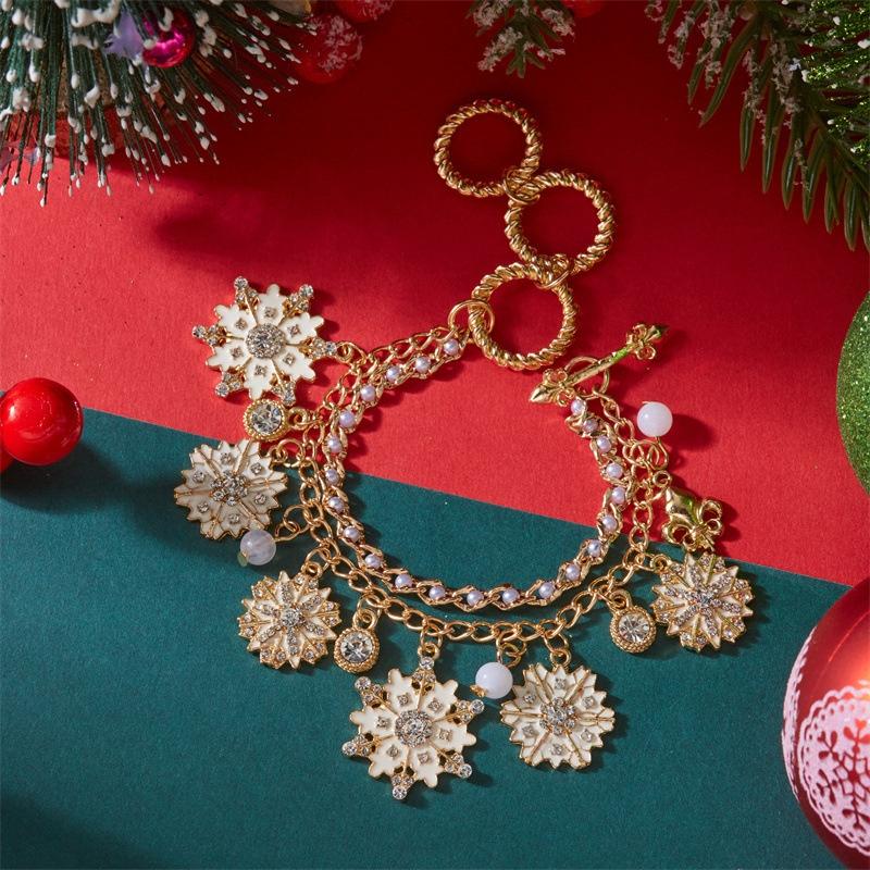 Christmas Snowflake Bracelet For Women  Metal Chain  Year Gifts Snowflake Earrings Xmas Party Jewelry Wrist Chain