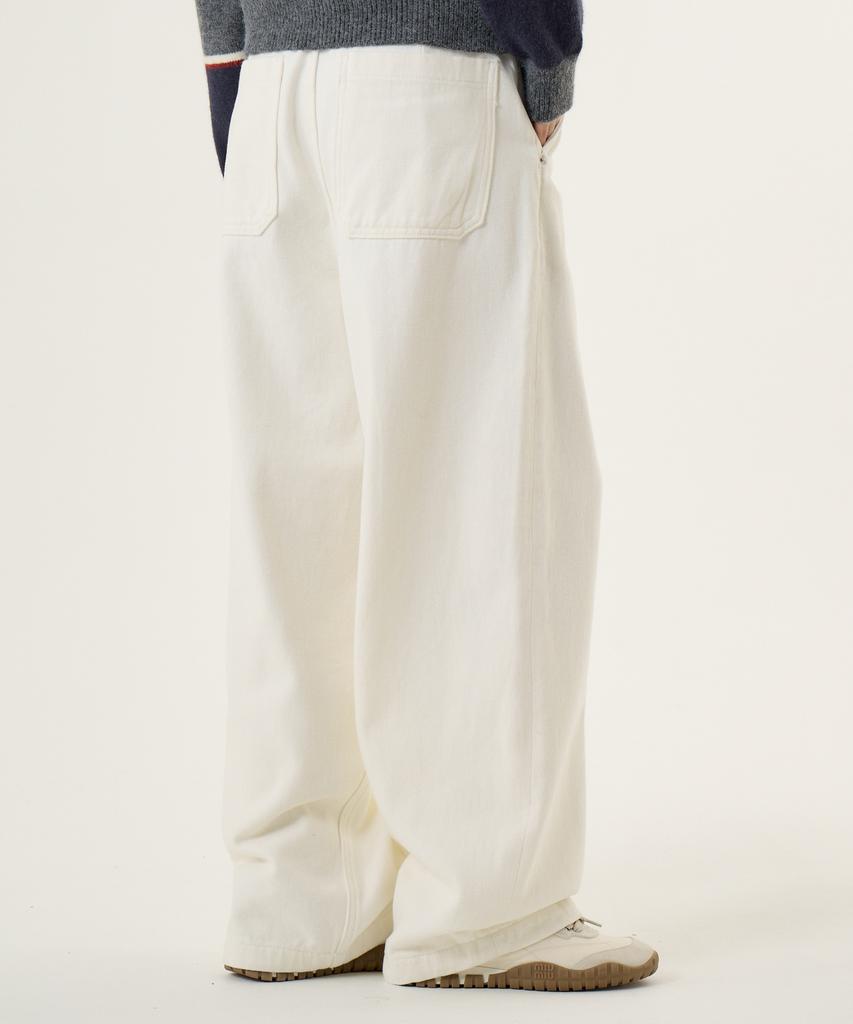 UNKNOWN PLANET Single-Pleat Wide Brushed Cotton Pants White