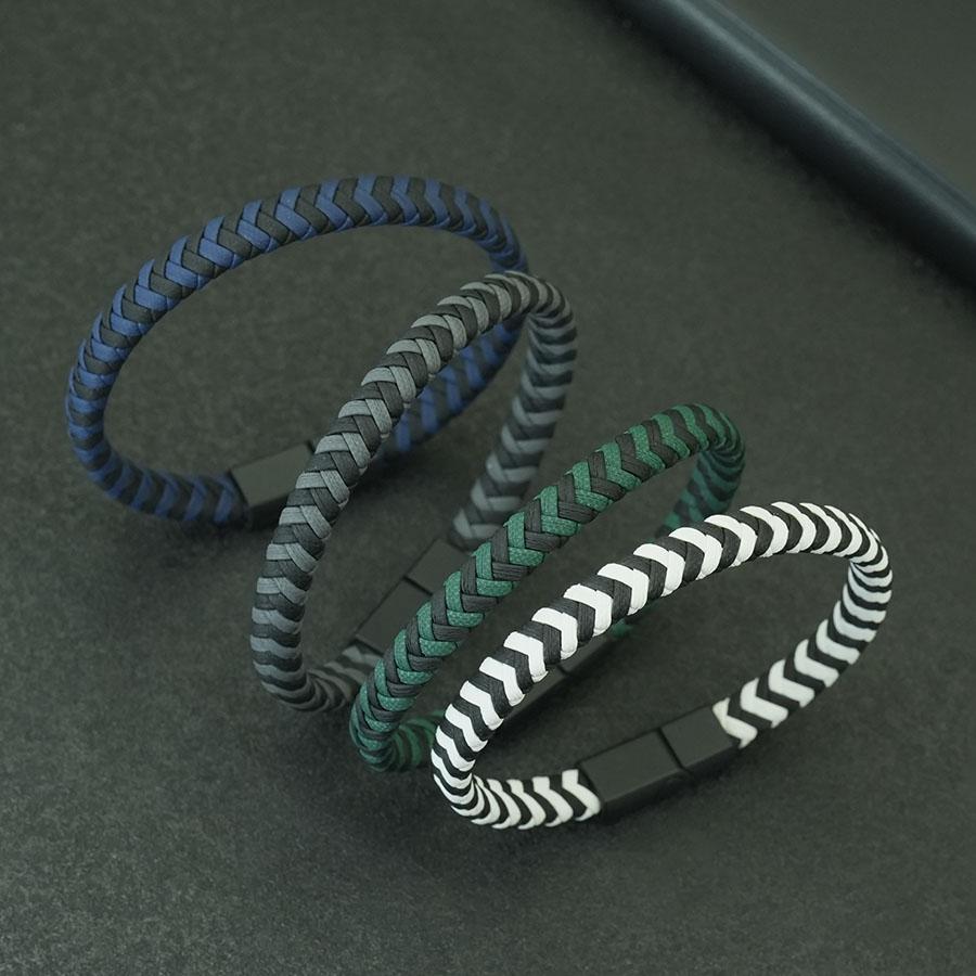 Fashion Men Bangle 4 Colors Removable Magnetic Buckle Handmade Braided Leather Braclet Outdoor Camping Wrist Accessories Pulsera