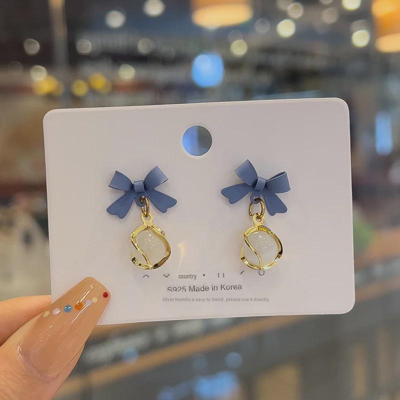 2022 Cat's Eye Stone Bow Earrings, Silver Needle, Forest Series, Super Fairy Style for Students