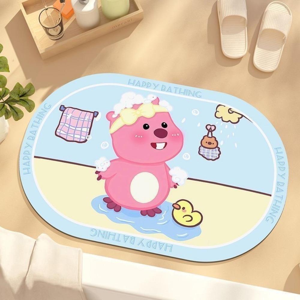 2pcs Cartoon Ruby Diatom Mud Floor Mat Toilet Water-absorbing Non-slip Foot Mat Entrance Door Mat