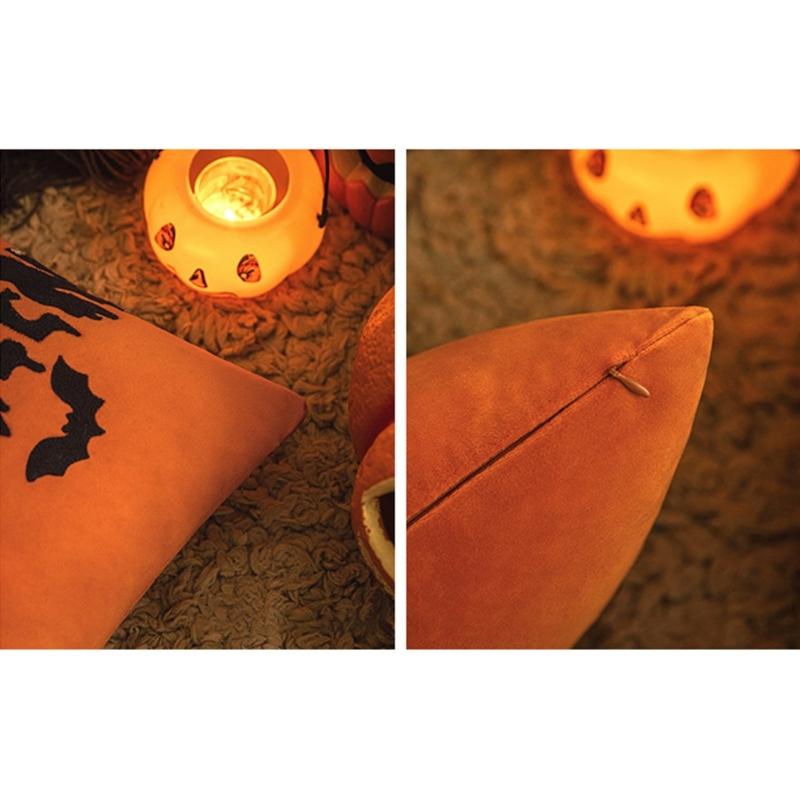Sturdy Polyester Halloweens Throw Pillowcase With Closure Seasonal Embroidery Sofa Bedroom