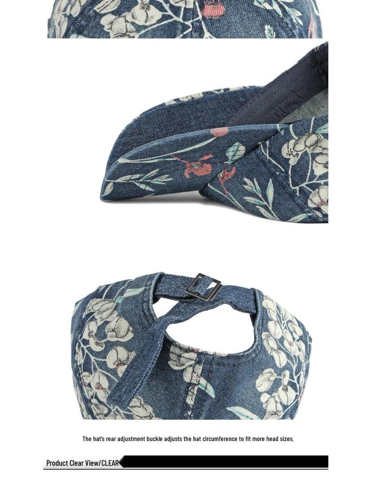 Damska etniczna dżinsowa czapka baseballowa w kwiaty - ochrona przed słońcem, kaczy dzióbek na wiosnę/lato