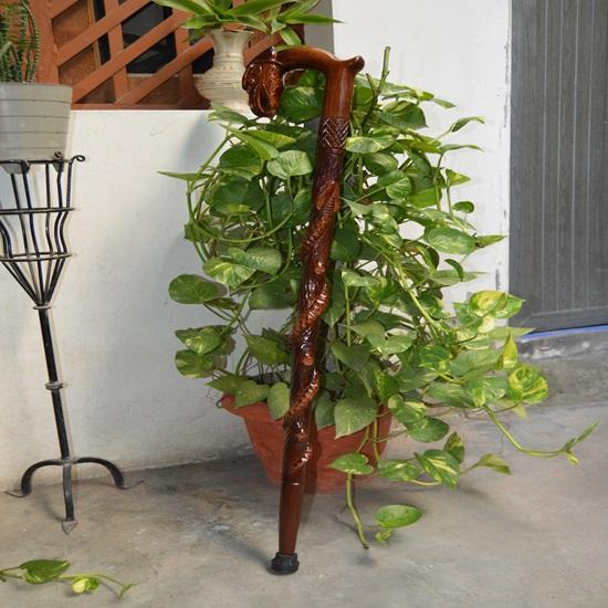 Wooden Carved Eagle Head Snake Climbing On A Tree Shaped Cane Handmade Wood Crafted Comfortable Handle Hand Carved Cane for Man Woman