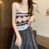 Short Knitted Vest Polyester Fiber Sleeveless Top Sweet Hollow Out Top  Women's