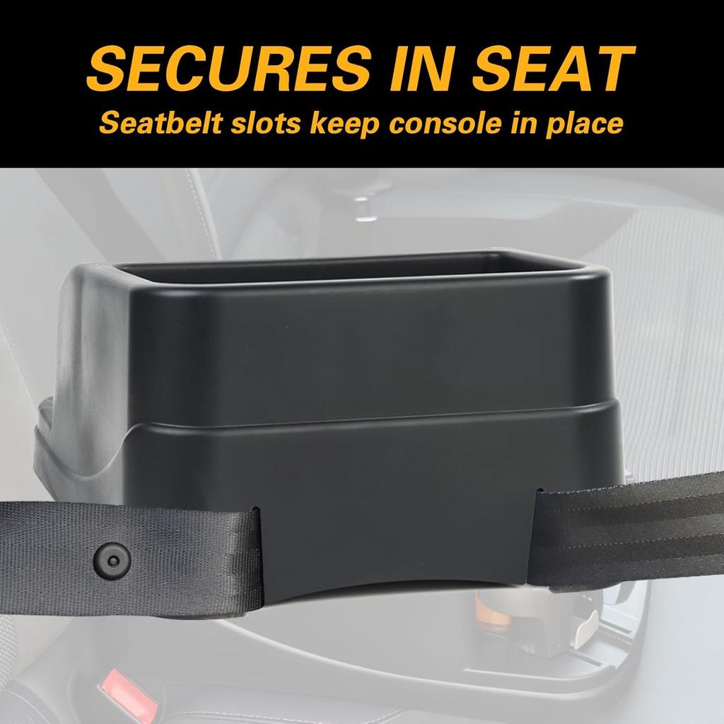 Universal Big Center Console for Cars, Trucks, Minivans, SUVs, Car Console Organizer with 2 Adjustable Cup Holders, Seatbelt for Secure Hold Car Seat