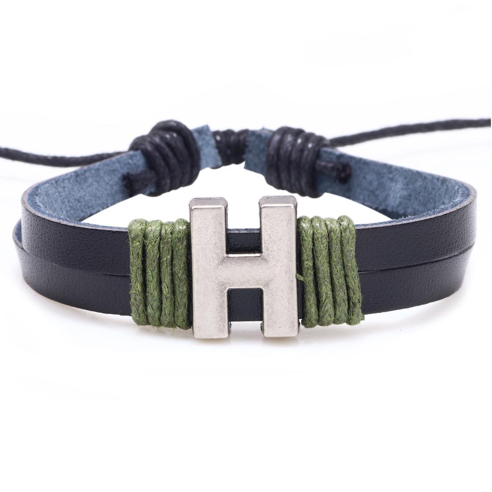Handmade Woven Leather Bracelet with English Letter Charms