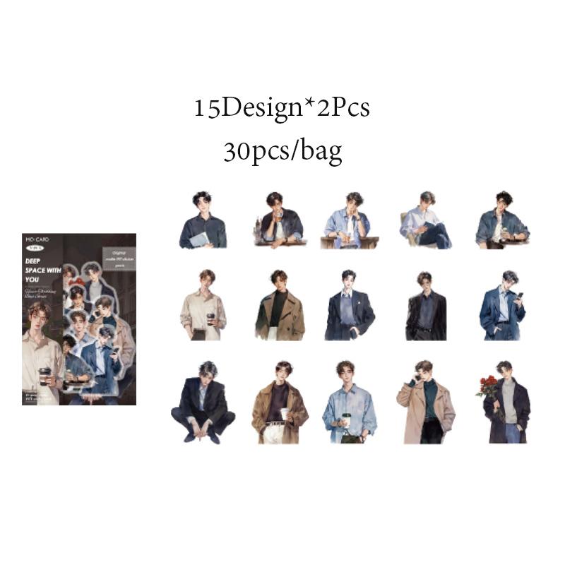 

Mr. Paper, 4 Styles, 30pcs/bag, Matte PET Sticker Bag, Youth Character Decoration Collage Scrapbook, Diary, Phone Case, Diary