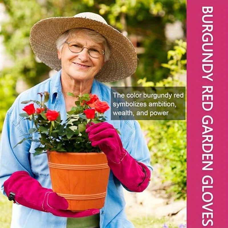 1 Pair Long Leather-Like Gardening Gloves with Extended Cowhide Sleeves Heavy-Duty Thorn-Resistant Rose Pruning Gloves Outdoor