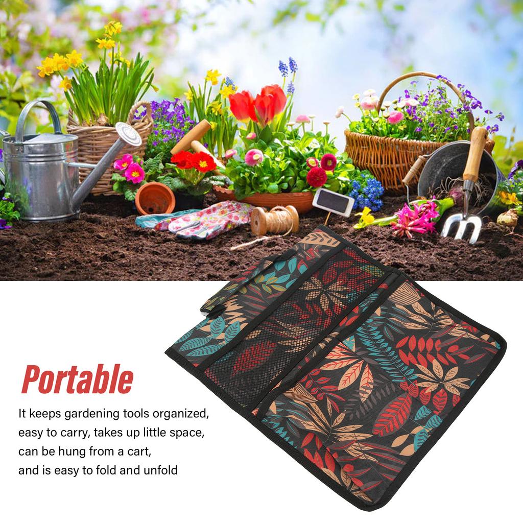 Apoio de Joelhos de Jardim Bolsa de Ferramentas Bancos de Jardim Bancos Bolsa Lateral para Armazenamento Pendurada Bolsa com Bolsos de Alça Folhas Vermelhas