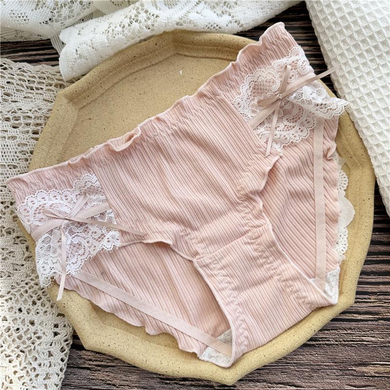 Simpatici Slip Filettati con Bordo in Pizzo Avvolgenti sui Fianchi a Vita Bassa Mutandine da Donna