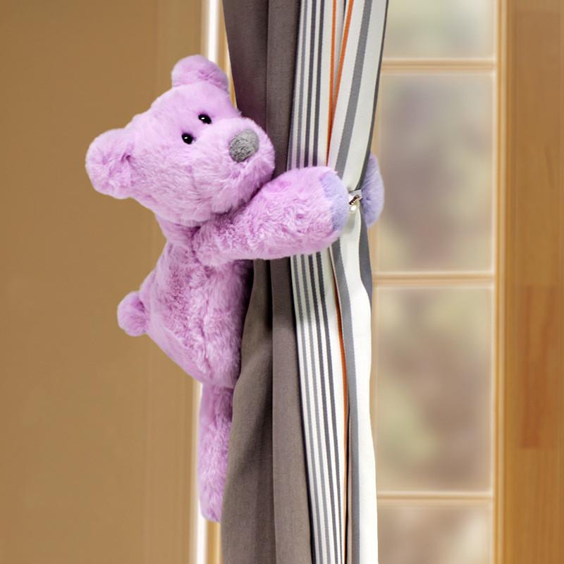 Dopamine Curtain Bear Tiebacks With Plush Fabric For Kids Room Window Decoration