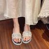Fashion Pearl Crystal Broadband Soft Sole Anti-slip Wear-resistant Flat Shoes Women Fashion Round Head Light Slippers