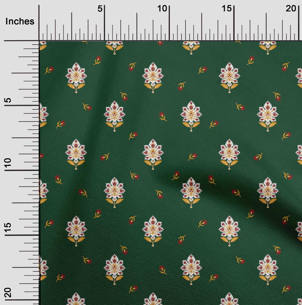 oneOone Cotton Flex Forest Green Fabric Jacobean Floral Diy Clothing Quilting Fabric Print Fabric By Yard 40 Inch