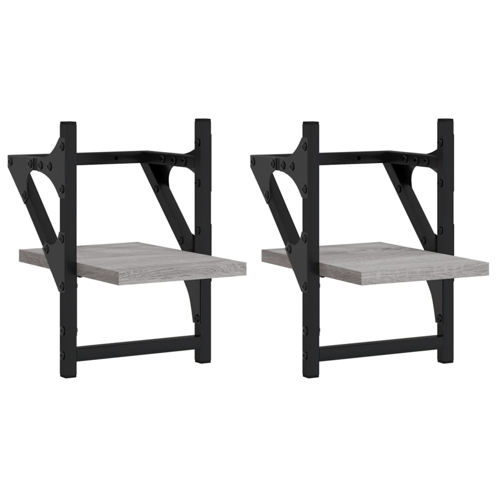 Wall Shelves with Bars 2 pcs Grey Sonoma 20 x 25 x 30 cm
