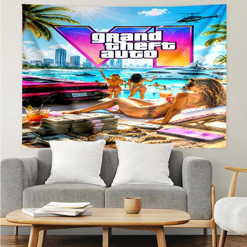 Game Grand Theft Auto Tapestry for Bedroom Aesthetic Classroom Tapestries Wall Hanging for Living Room Dorm Office,Ideal Creative Gift